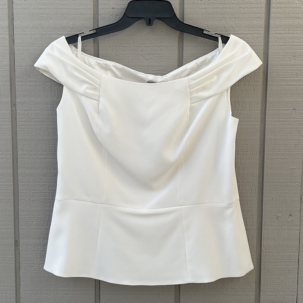 Elie Tahari White Off-Shoulder Peplum Blouse